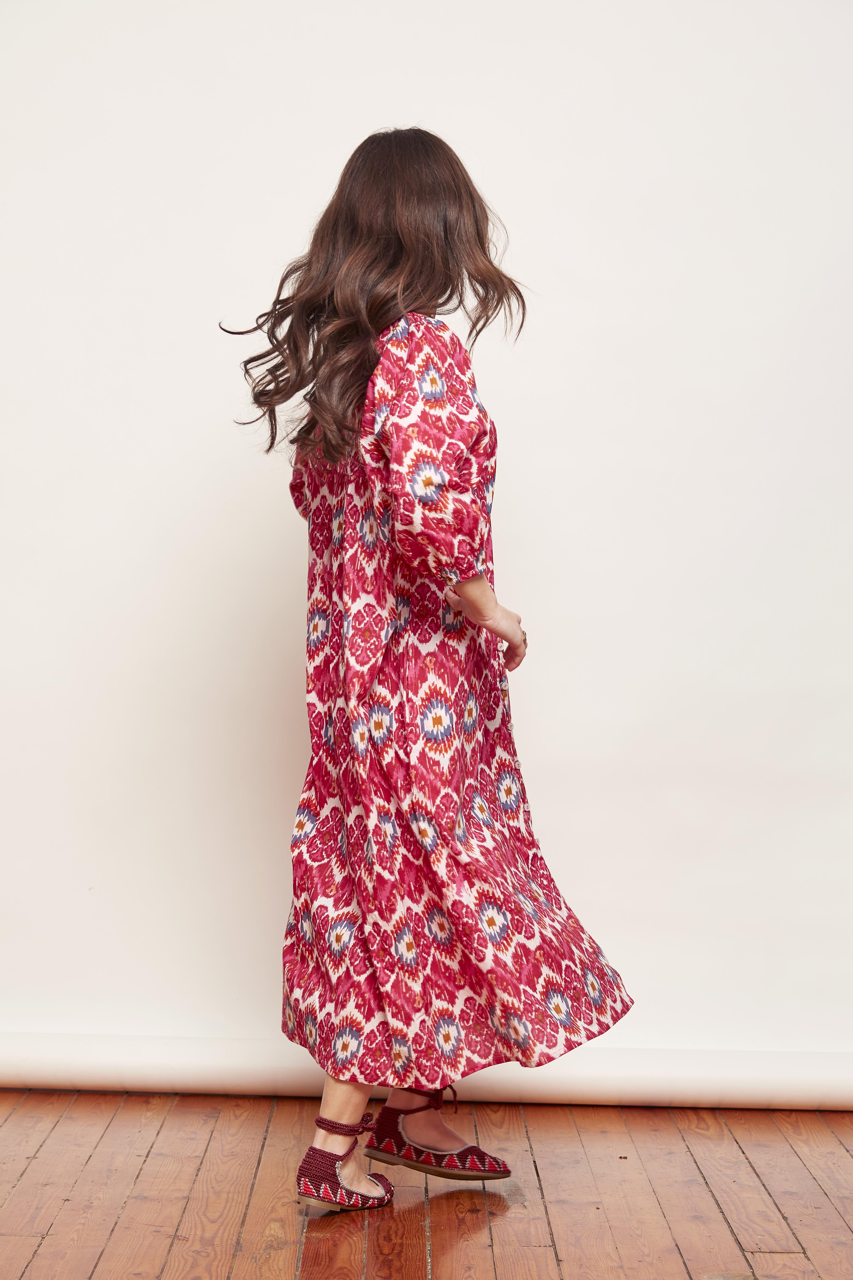 VESTIDO MIDI ALGODÓN FUCSIA