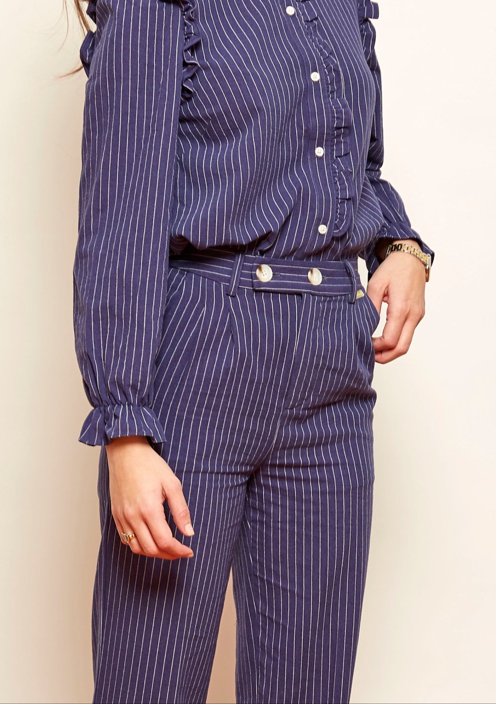 Conjunto rayas algodón azul