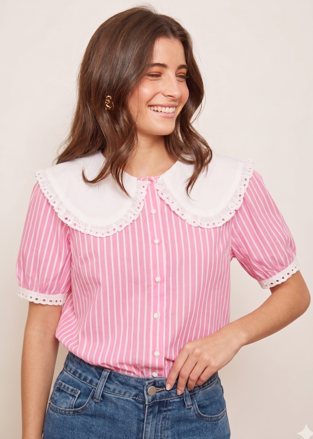 blusa rayas rosas cuello blanco