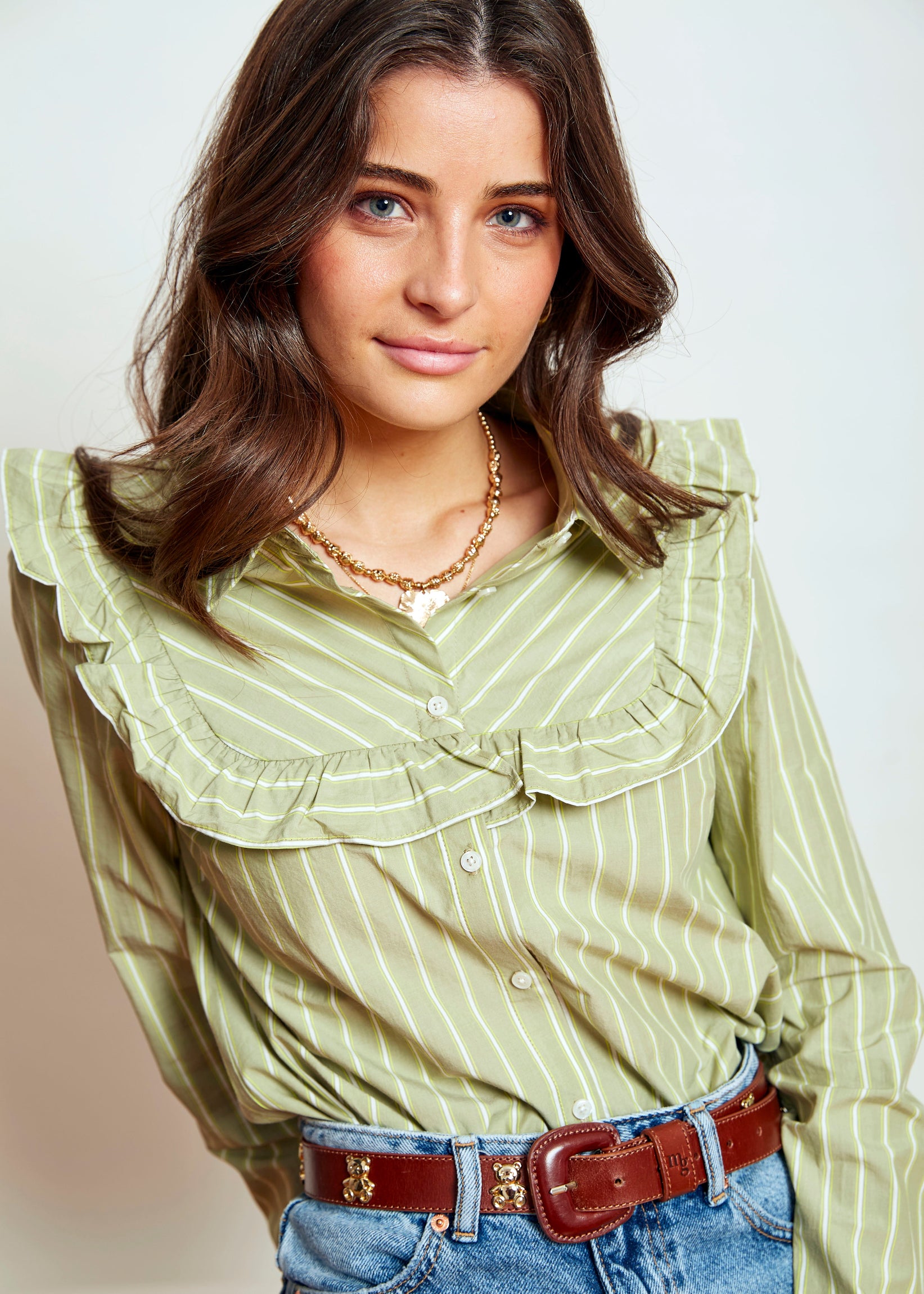 blusa rayas verdes volante