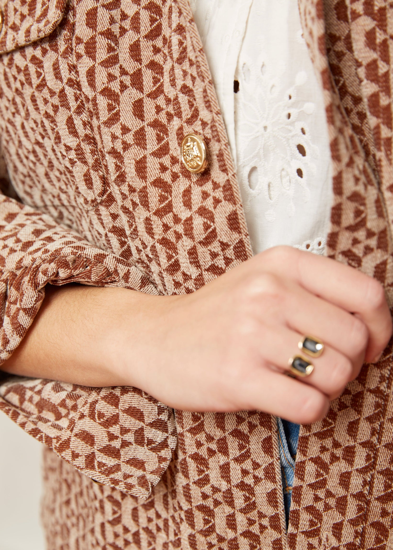 chaqueta camel étnica algodón