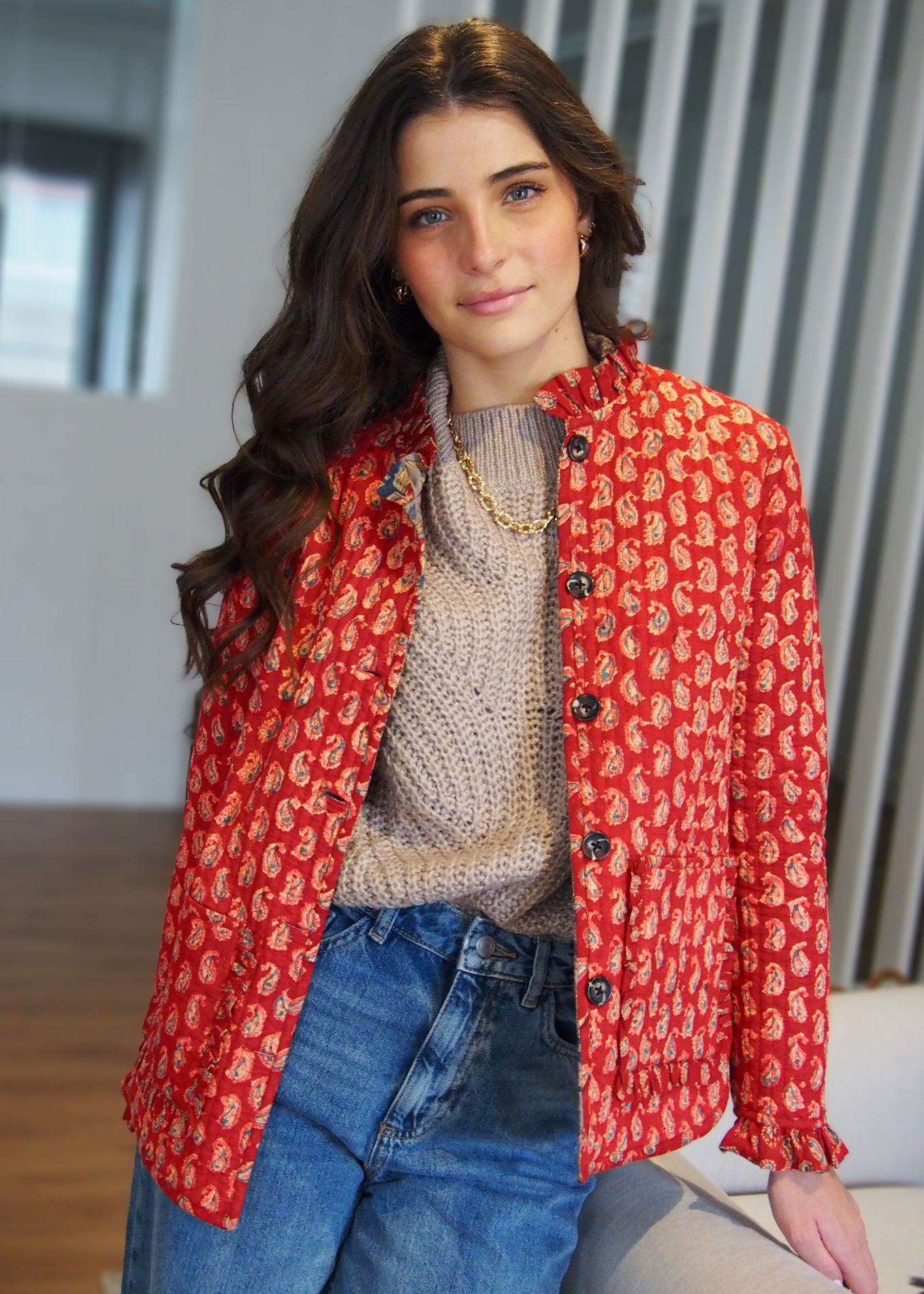 chaqueta reversible acolchada rojo