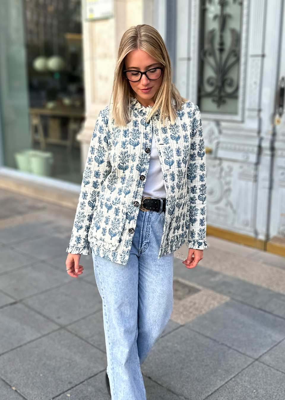 chaqueta acolchada estampado bloques