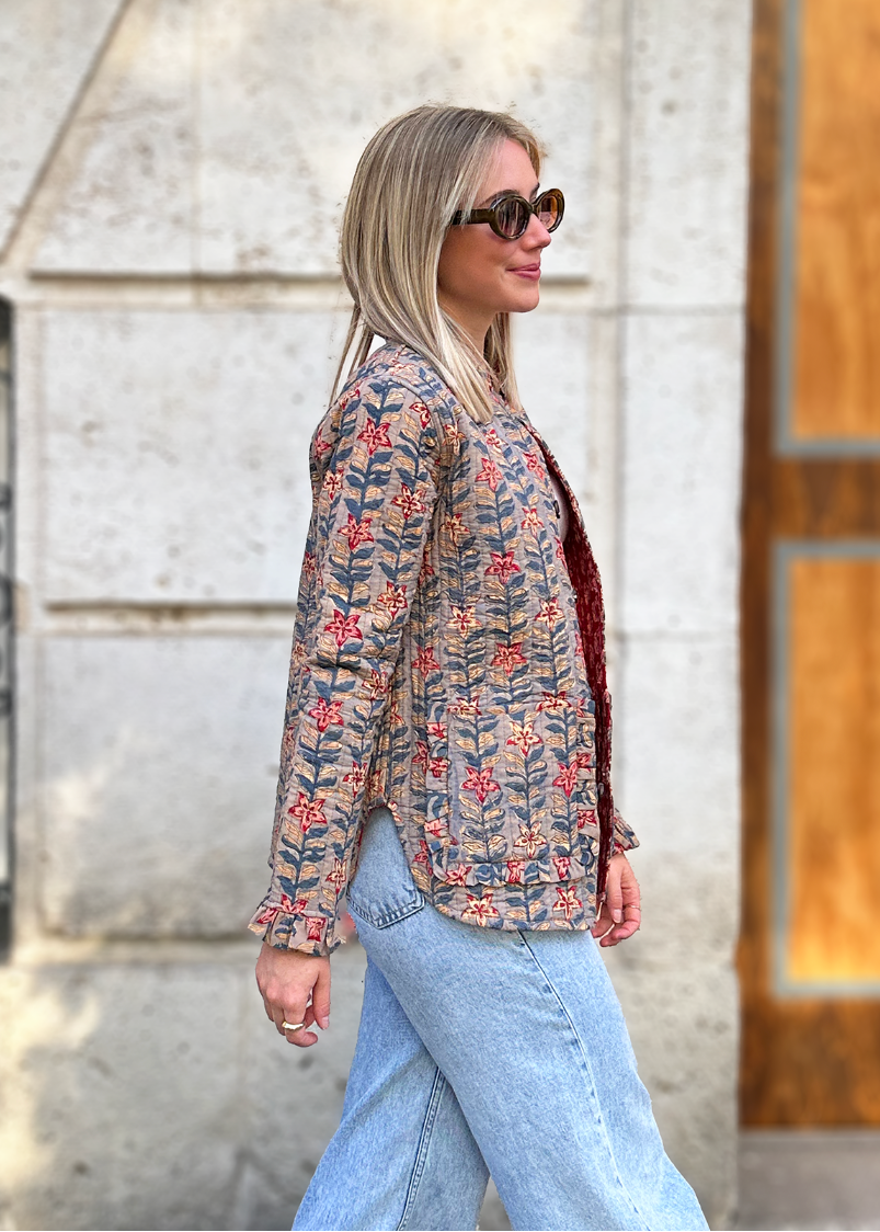 chaqueta reversible flores grises