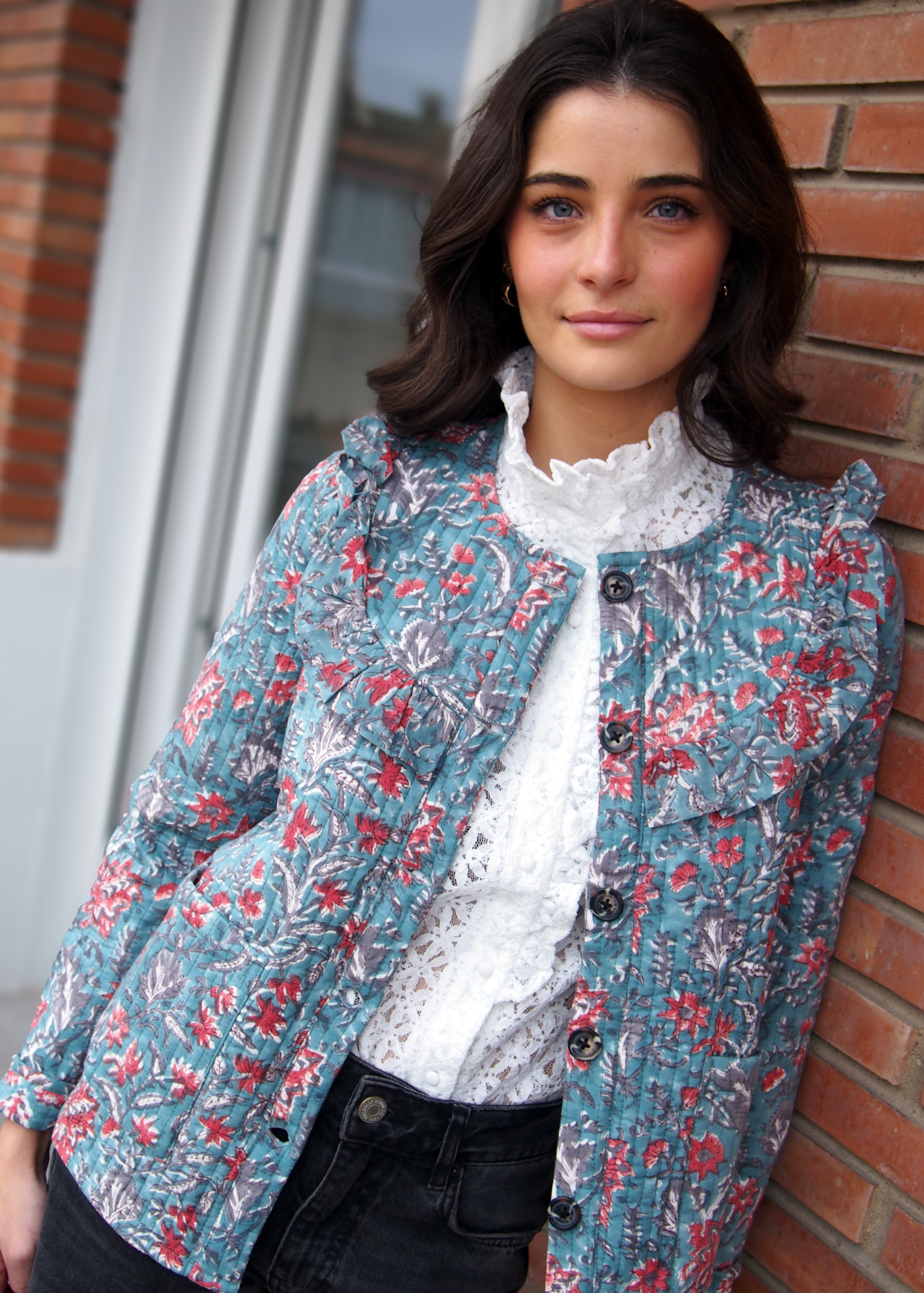 chaqueta reversible flores volante