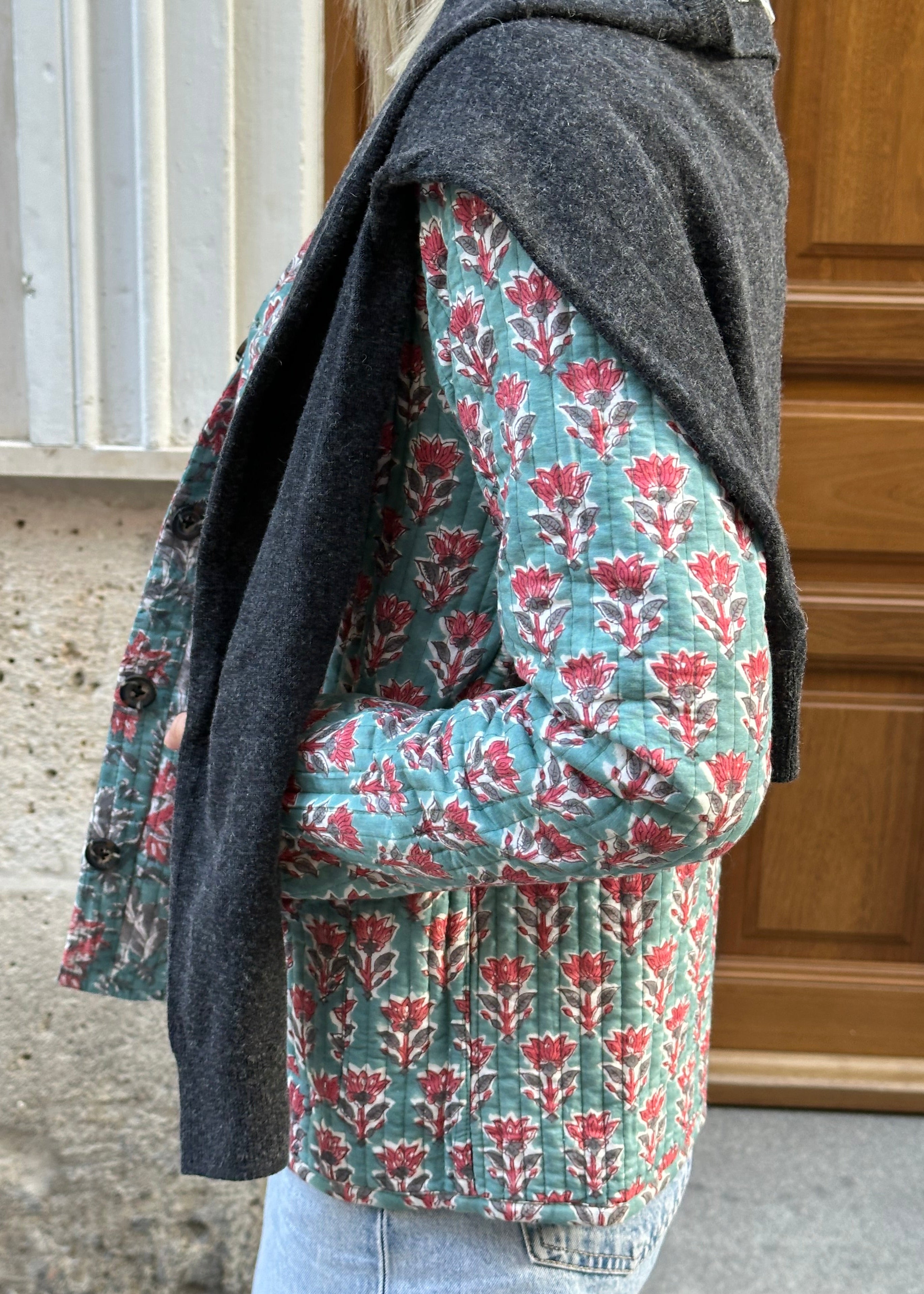 chaqueta reversible turquesa botones
