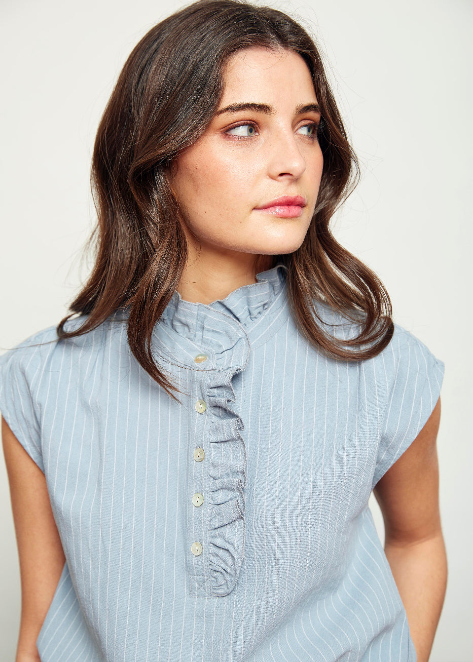 conjunto algodón rayas azul