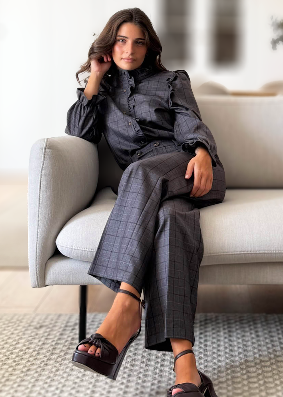 conjunto gris cuadros plaid