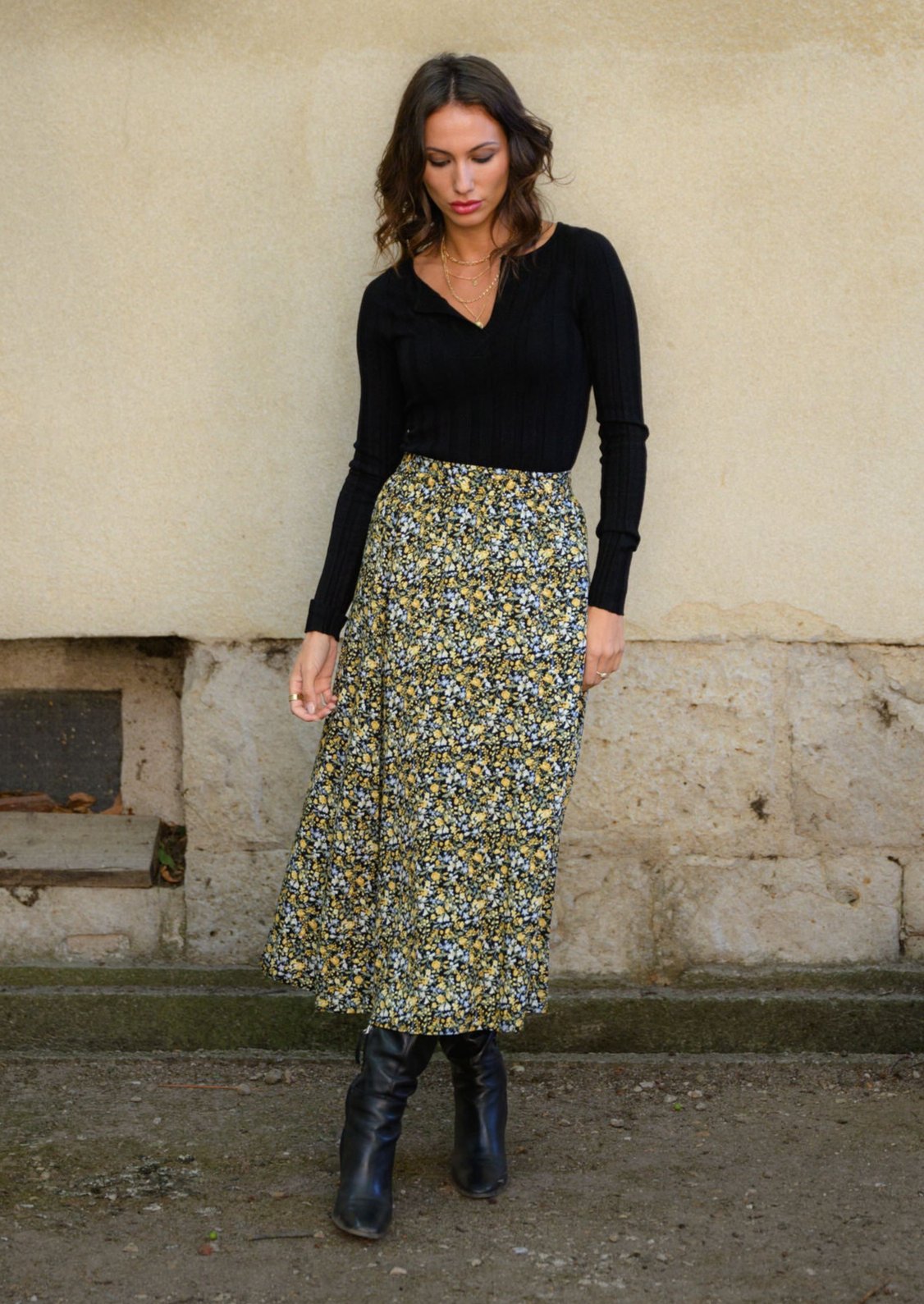 falda flores midi
