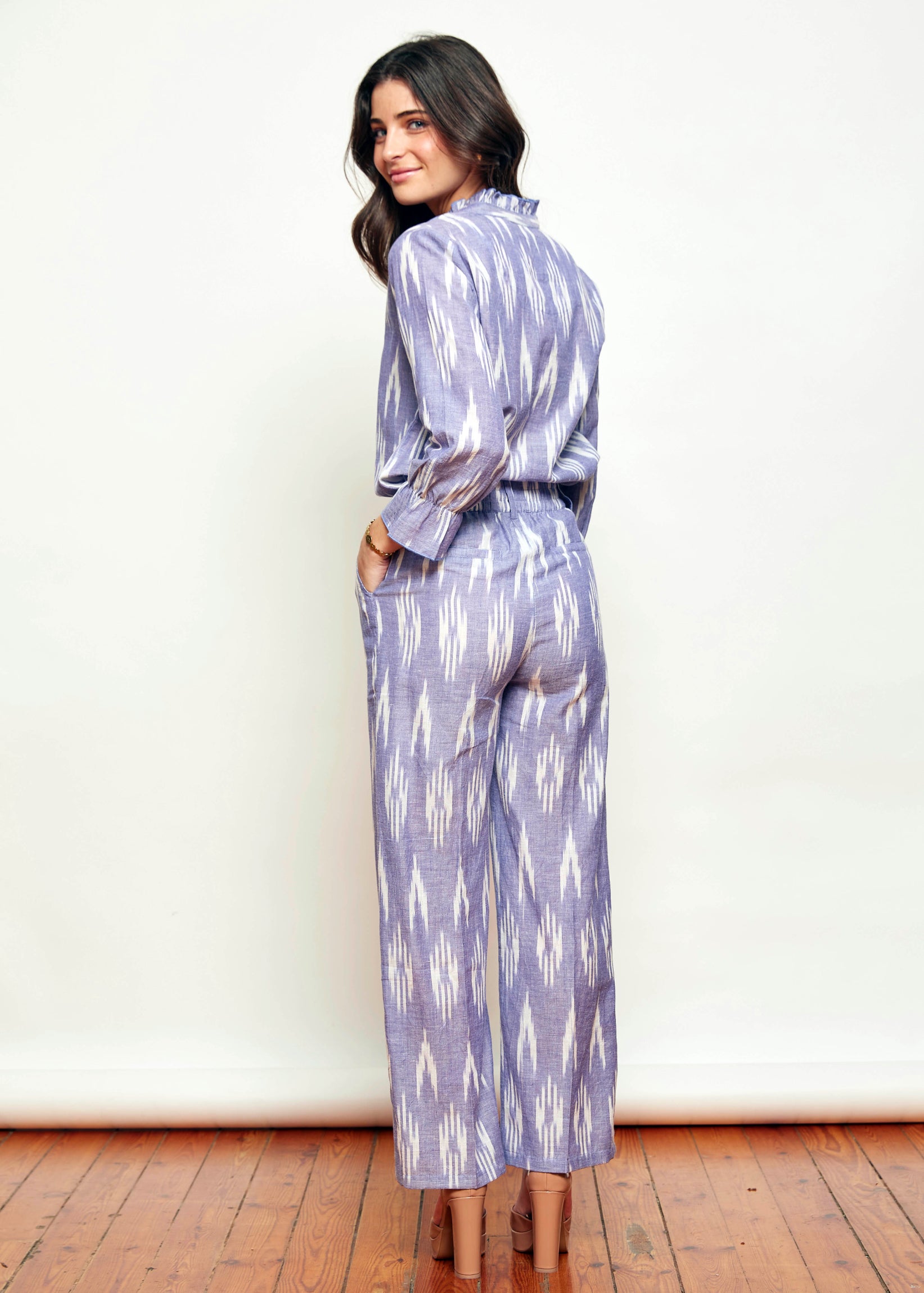 pantalón jacquard azul étnico ikat