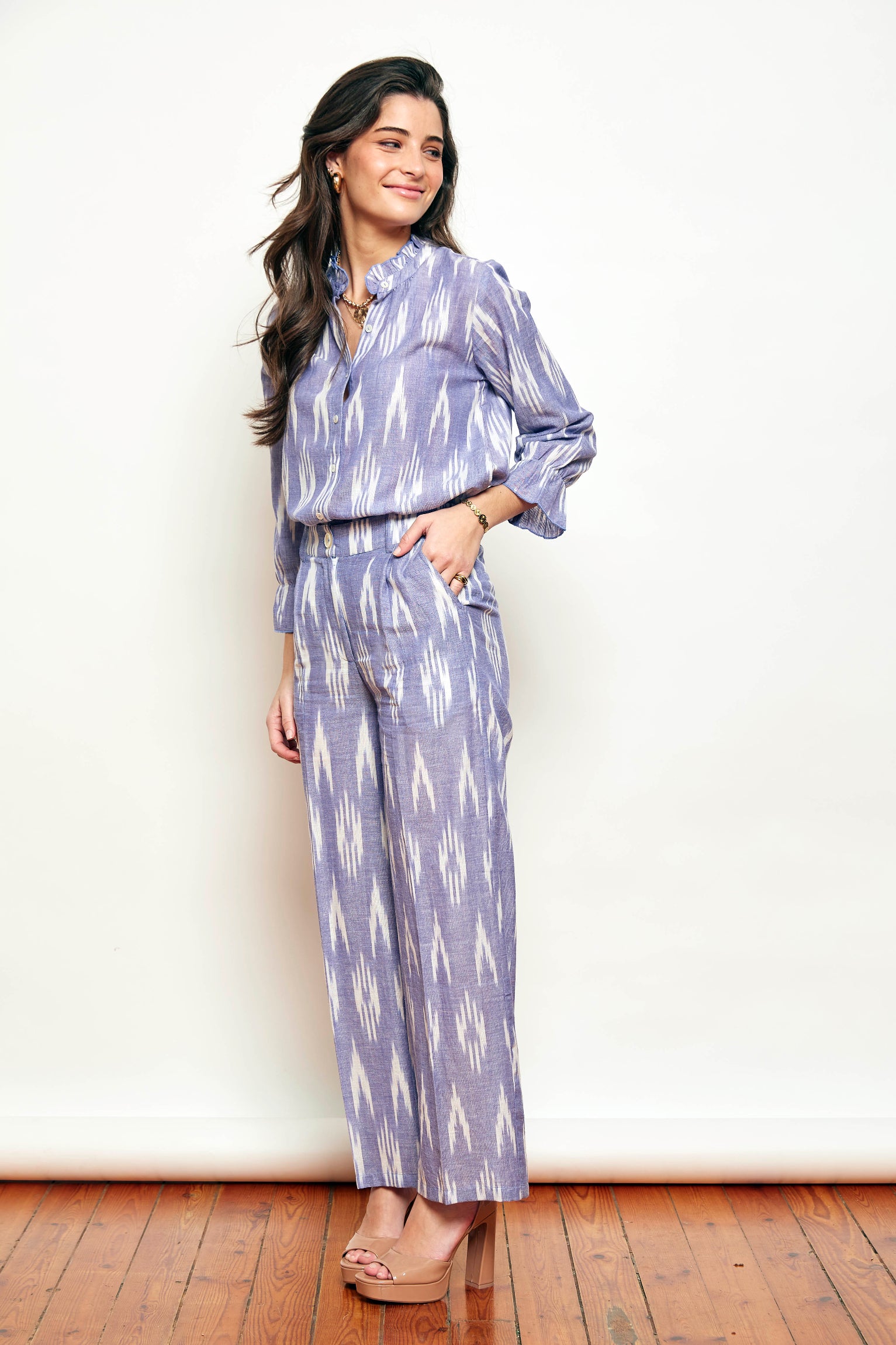 pantalón étnico azul jacquard