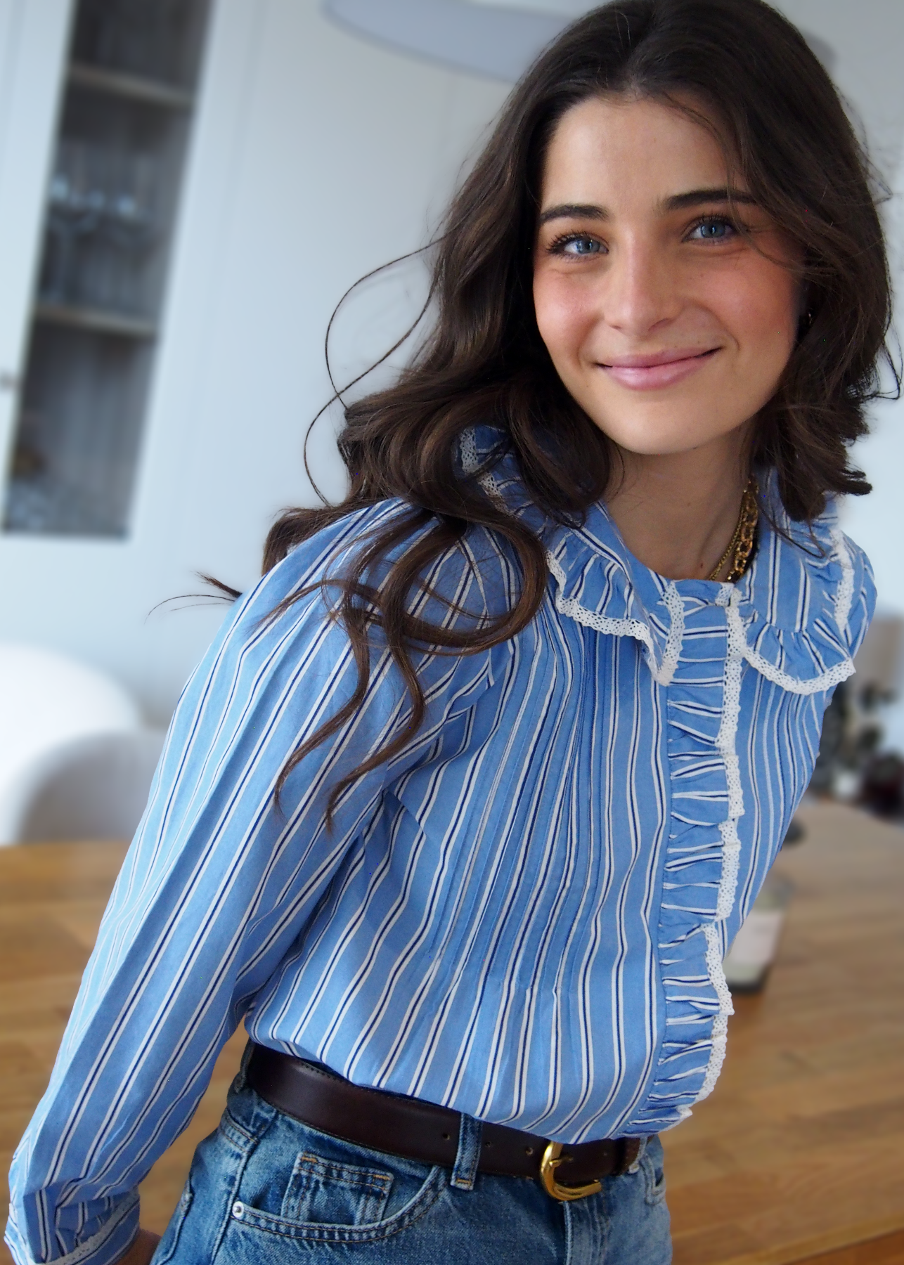 blusa algodón rayas azul