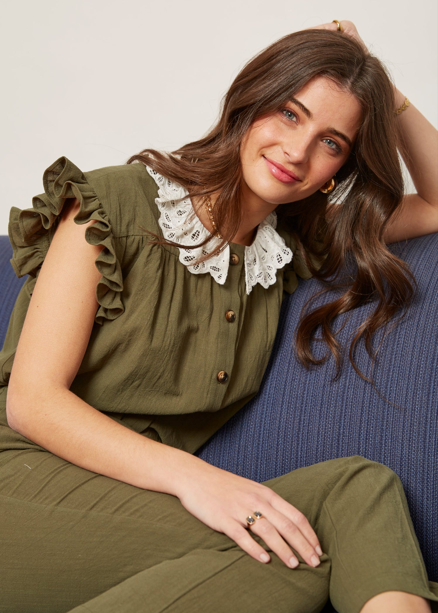 blusa carol kaki cuello algodón