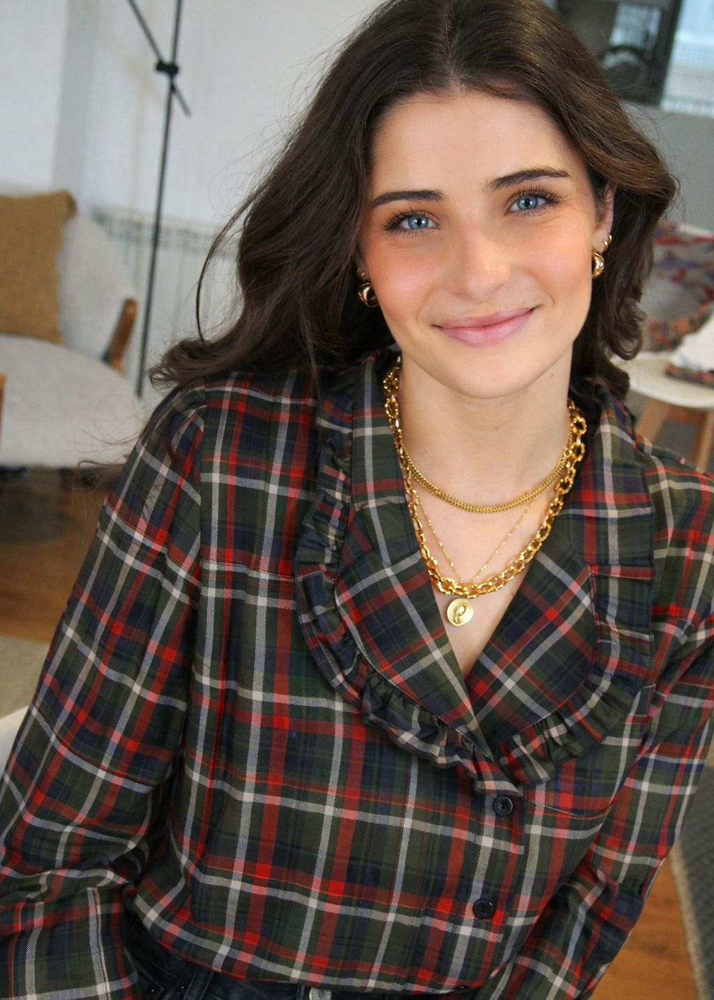 blusa cuadros solapa verde