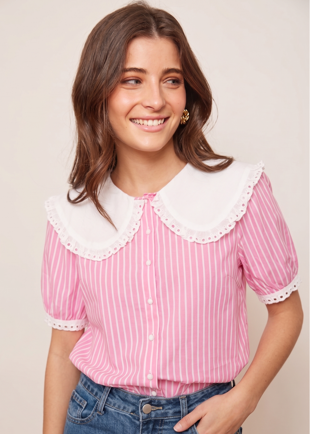 blusa rayas rosas botones
