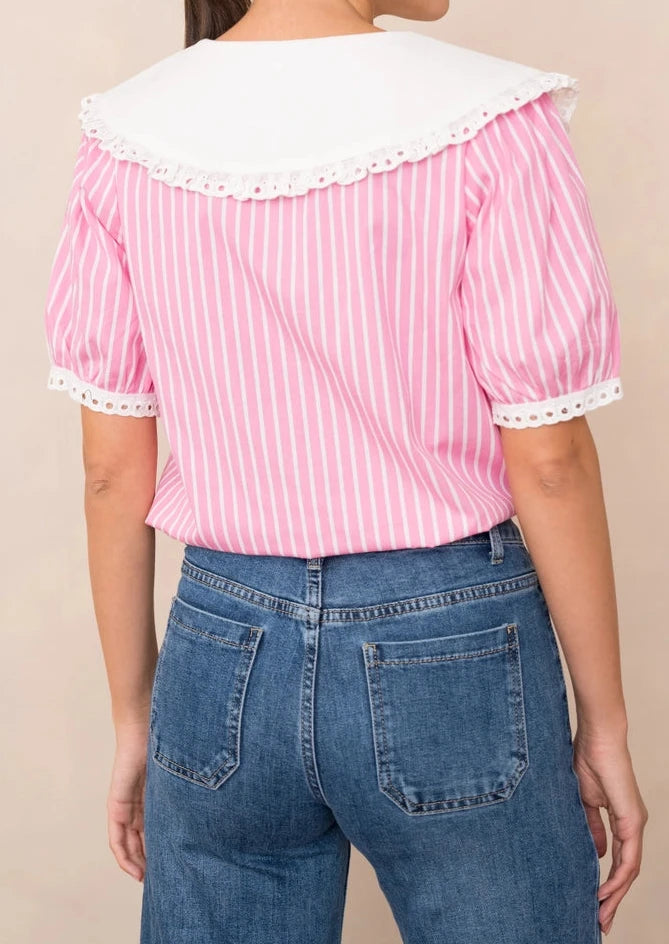 blusa rayas rosas puntilla