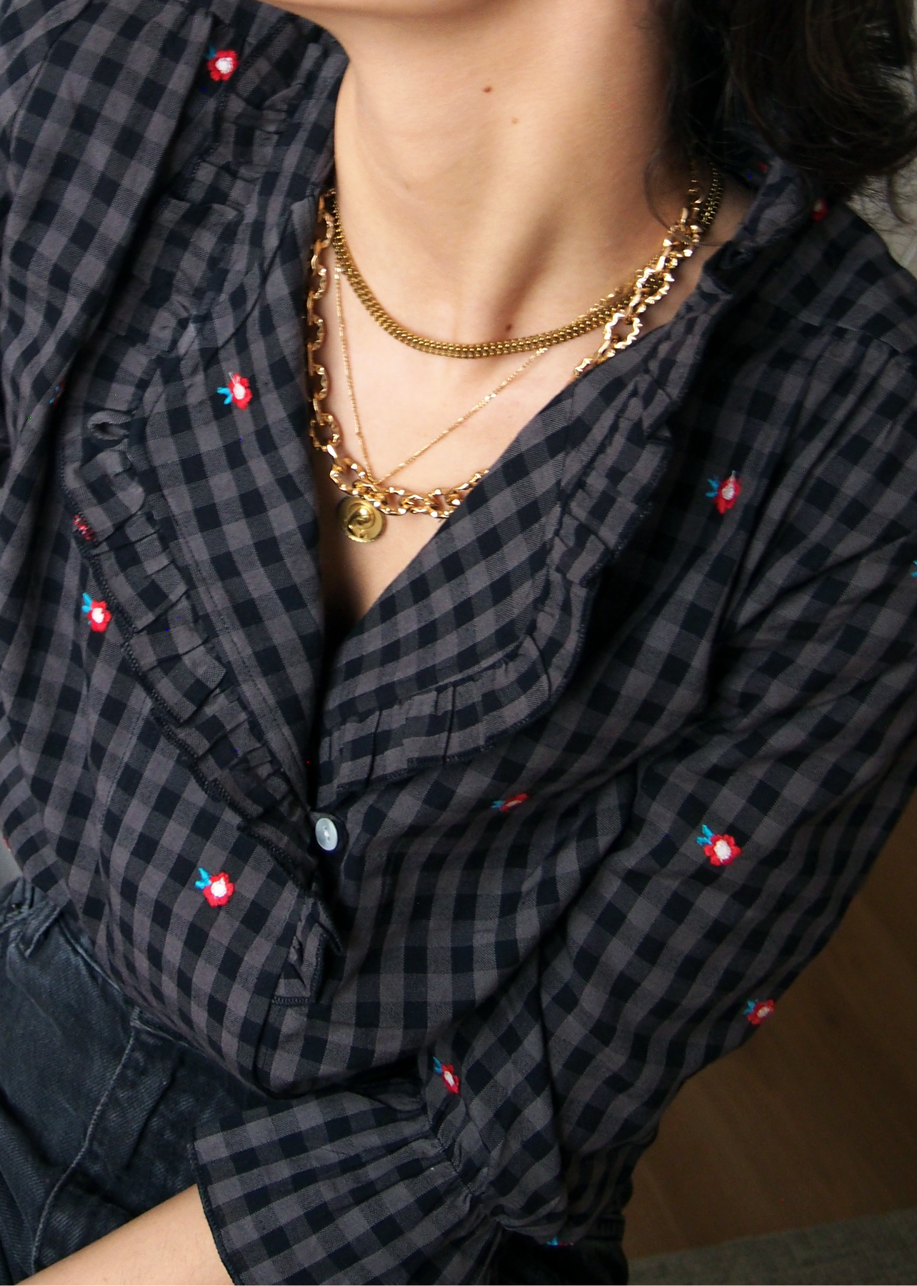 blusa vichy flores bordadas