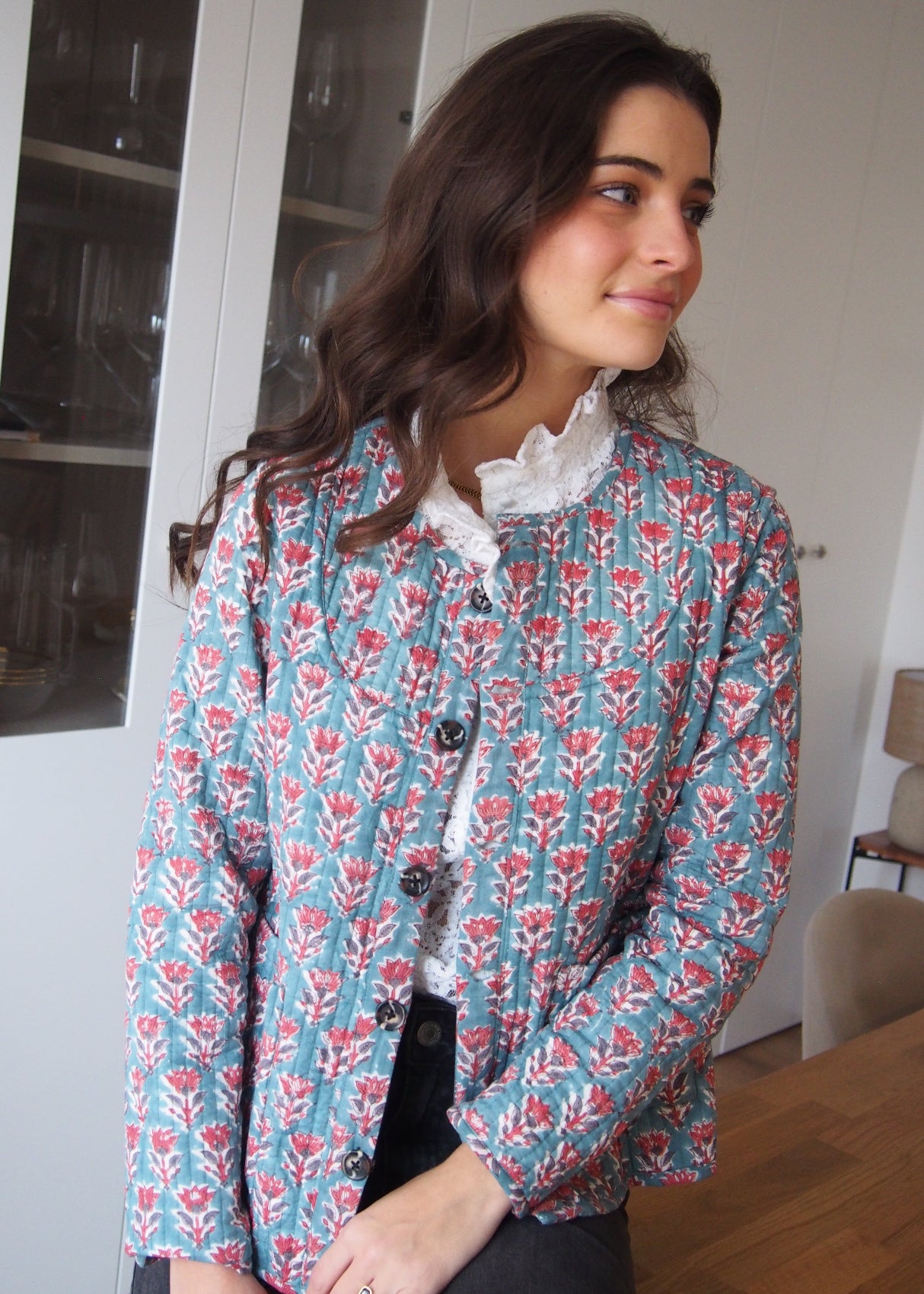 chaqueta acolchada reversible ikat