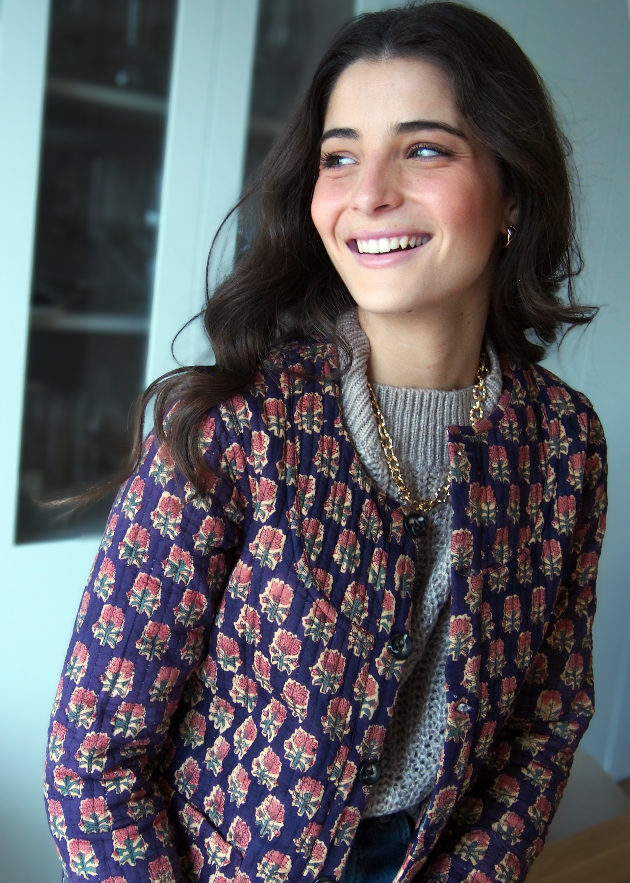 chaqueta acolchada reversible marino flores