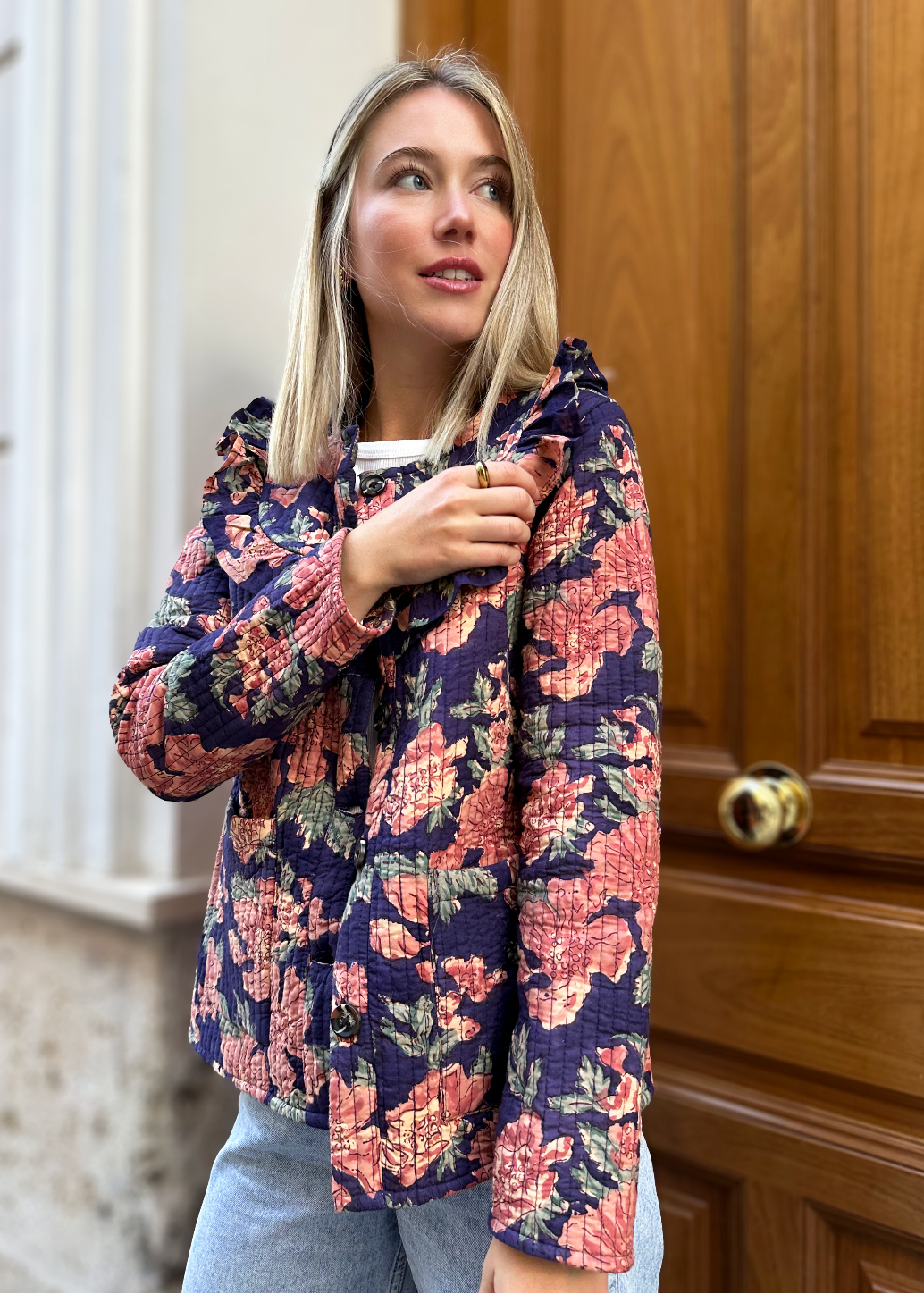 Chaqueta reversible azul flores
