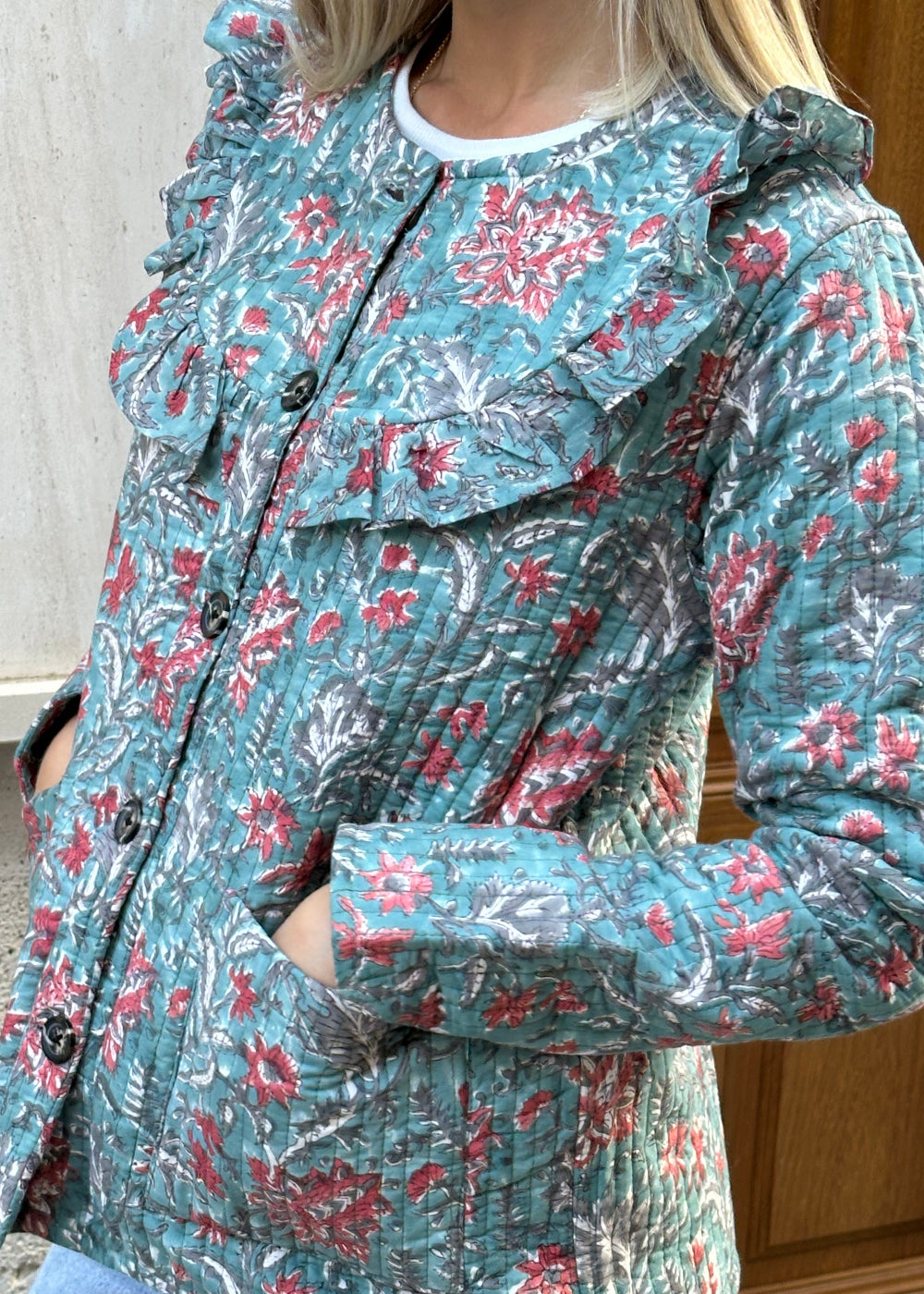 chaqueta reversible estampado flores