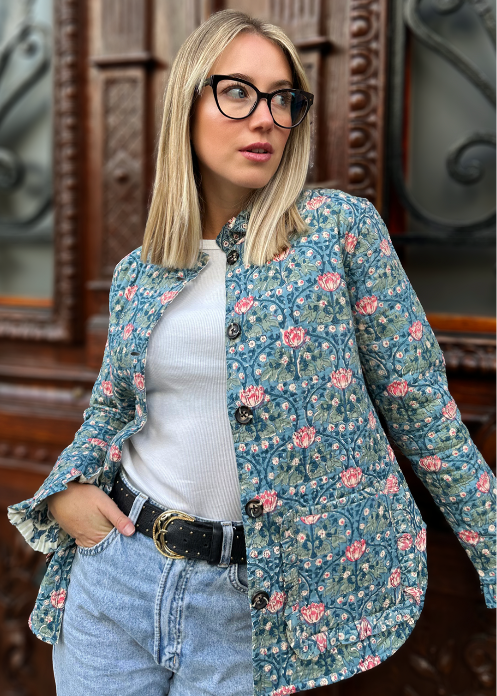 chaqueta acolchada reversible estampado