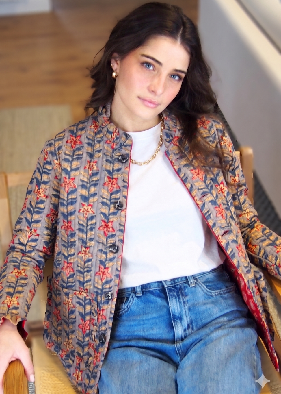 chaqueta reversible flores rojo