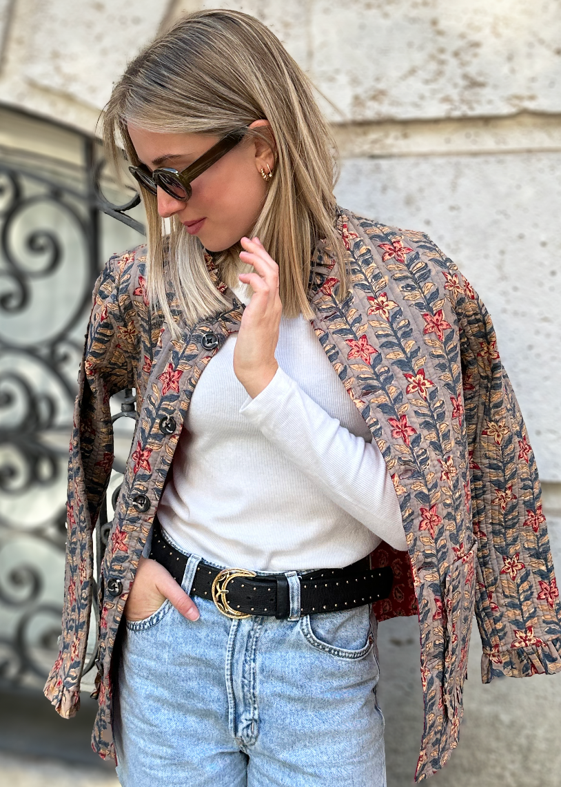 chaqueta reversible gris y roja